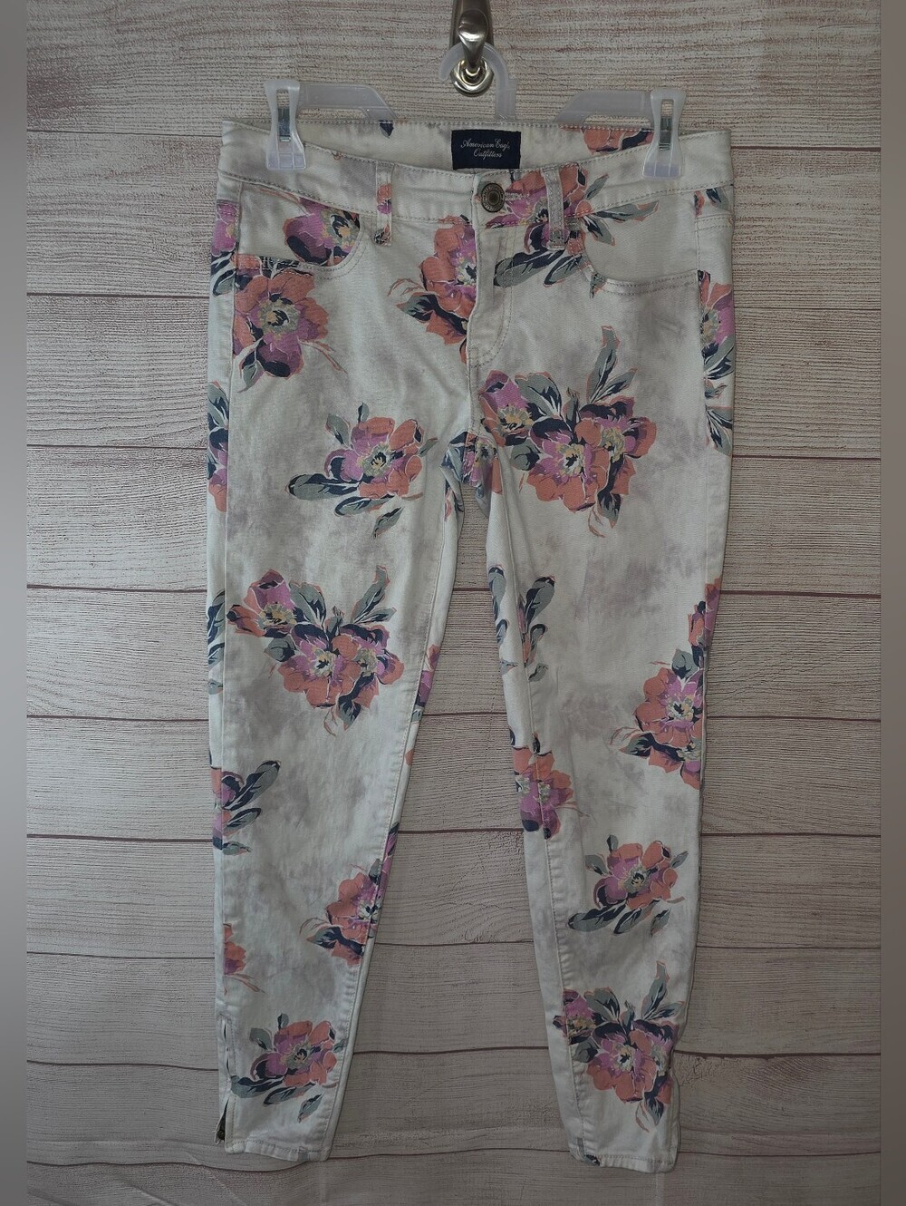 American Eagle Floral Stretch Denim  Jeggings With Ankle Zip Size 6 REGULAR